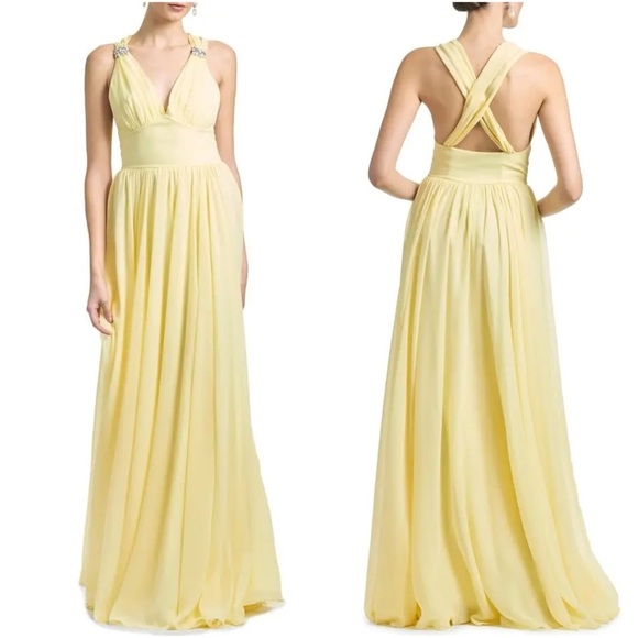 NWT Sachin & Babi Chiffon Kenzia Maxi Dress Lemon Drop Butter Yellow Sz 10 - Picture 1 of 14
